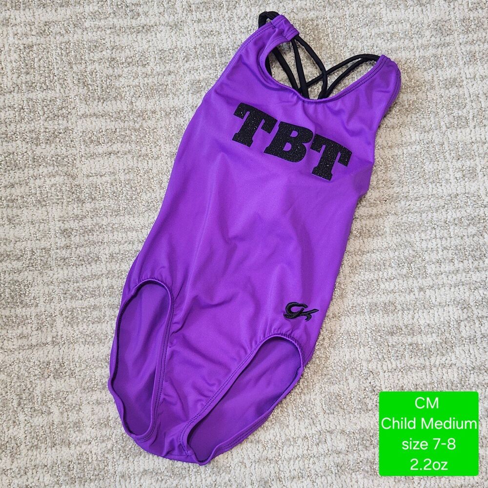 GK Elite girls TBT Tampa Bay Turners gymnastics leotard purple black size CM